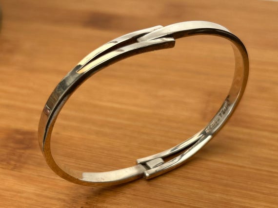 Vintage Taxco Mexico Sterling Silver Hinged Bangle Bracelet, Mid-Century Modern Design