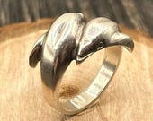 Vintage Sterling Silver Double Dolphin Ring | Oceanic Spirit, Good Luck Charm | Size 8 | 925 Silver
