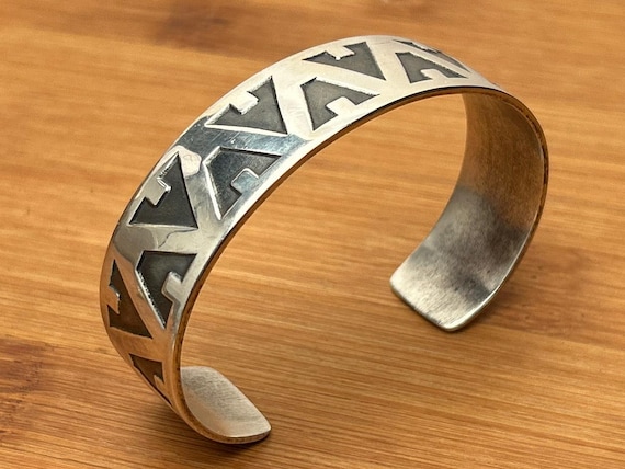 Vintage Metal Arts Group (MAG) Sterling Silver Geometric Overlay Cuff Bracelet