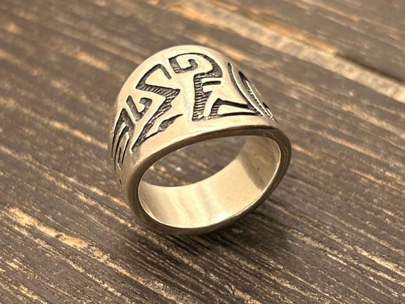 Carolyn Pollack Sterling Silver Tribal Wide Band Ring, Size 8, 11.7 Grams, Southwestern Modernist Style