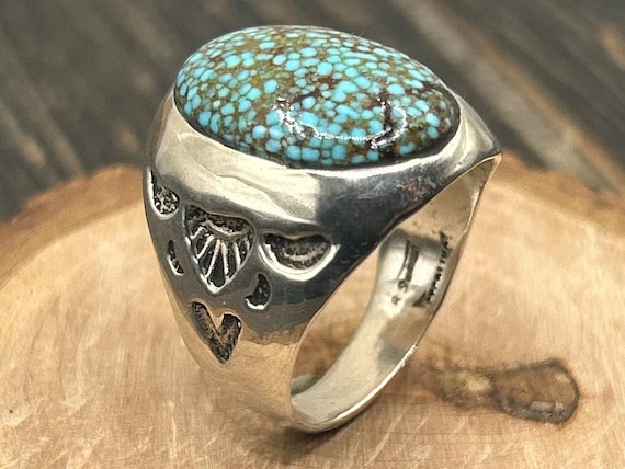 Handmade Kingman Turquoise Ring, Size 9 1/4, 15.7 Grams - R Sherman
