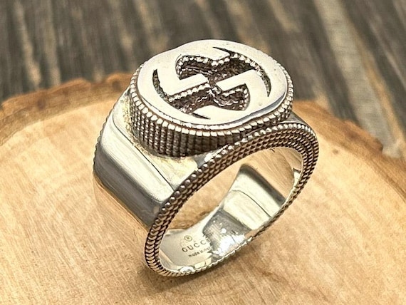 Gucci Interlocking G Sterling Silver Ring, Size 7.5, 17.3g