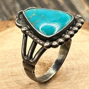 Authentic Vintage Navajo Turquoise Ring, Sterling Silver Southwestern Statement Jewelry, Size 7 1/4