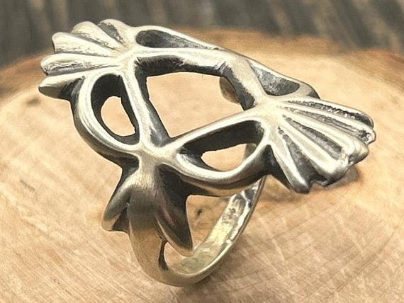 Navajo Cast Sterling Silver Ring, Modernist Design, Size 1/4, Artisan  Signed 