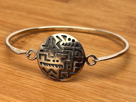 Vintage Phyllis Woods 925 Sterling Silver Southwestern Hinged Bangle Bracelet