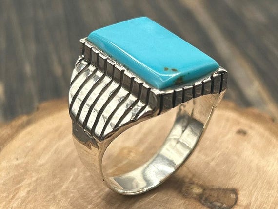 Vintage Sterling Silver Turquoise Ring, Bold Statement Ring, Size 11 3/4, Artisan Crafted Jewelry, Gift for Him