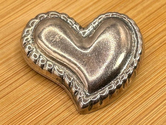 Mexican Sterling Silver Heart Brooch, Vintage Taxco TN-49 925 Silver Pin, Large 17g Heart
