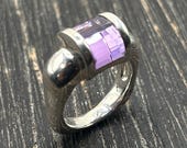 NOS Carolyn Pollack Relios Sterling Silver Amethyst Ring, Size 6 3/4, Modernist Design