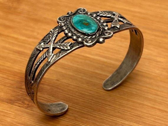 Old Pawn Fred Harvey Era Turquoise Sterling Silver Cuff Bracelet