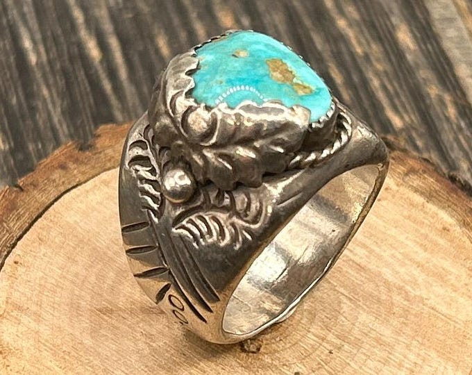 Navajo Turquoise Sterling Silver Men's Ring Signed CE Chris Etsitty ...