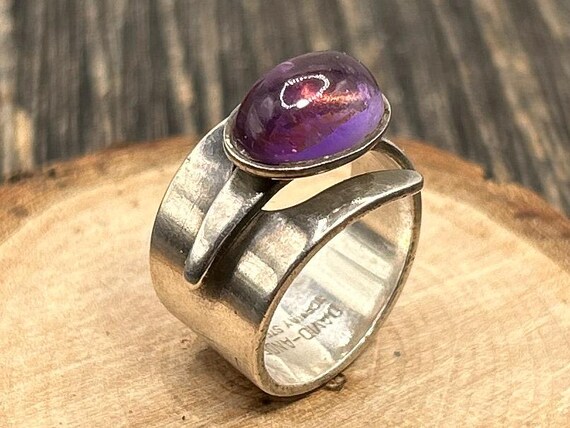 David-Andersen Norway Sterling Silver Amethyst Ring Size 5.5 Adjustable Modernist
