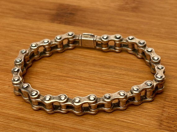 Vintage Sterling Silver Motorcycle Chain Bracelet - Heavy Biker Jewelry