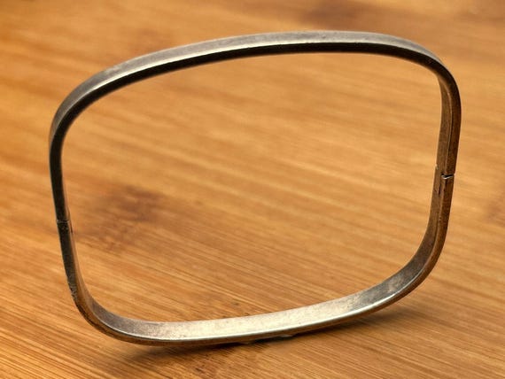 Vintage Mexican Sterling Silver Square Bangle Bracelet TC-220 - Taxco Hinged Modernist