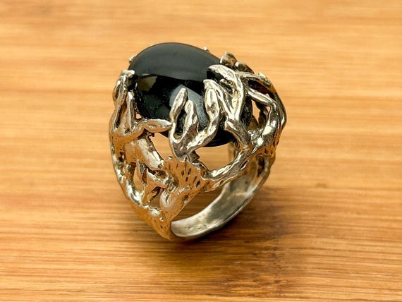 Vintage Brutalist Style Sterling Silver Ring - Size 6.5, 10.86 Grams, Artisan Crafted with Organic Design and Intricate Details