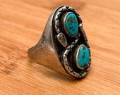 Large Native Sterling Silver Rattlesnake Ring with Turquoise Gems - 26 Grams, Size 12