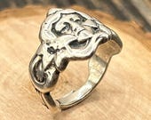 Vintage Sterling Silver Art Nouveau Woman's Face Ring, Size 6 3/4, 6.6g, Partial "STERLING" Mark, Statement Jewelry