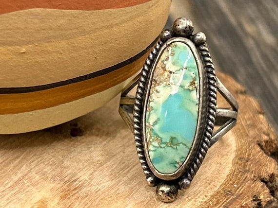 Southwestern Turquoise Sterling Silver Ring, Vintage Native American Jewelry