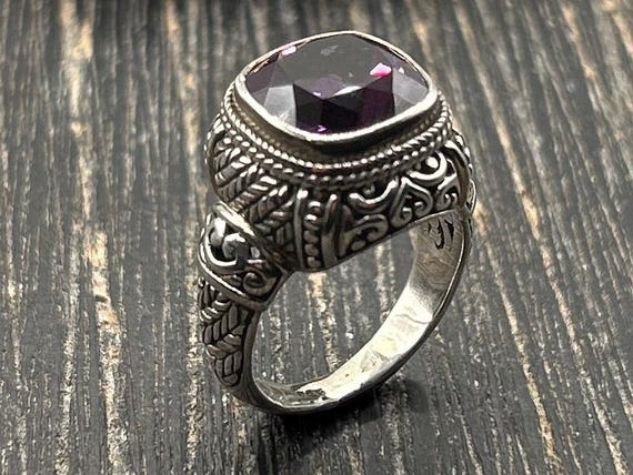Vintage Sarda Sterling Silver Amethyst Ring, Size 9