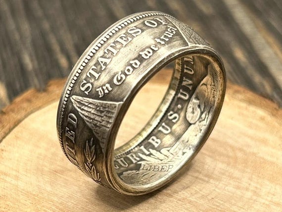 Authentic 1900 Morgan Silver Dollar Coin Ring | US Size 13 1/2 | Handmade Silver Statement Ring | Historical American Jewelry
