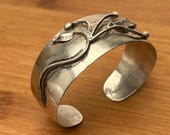 800 Silver Floral Cuff Bracelet with Maker's Mark