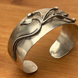 800 Silver Floral Cuff Bracelet with Maker&#39;s Mark