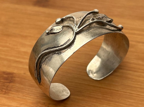 800 Silver Floral Cuff Bracelet with Maker's Mark