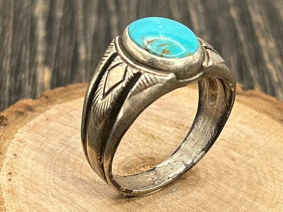 Vintage 1993 Carol Felley Sterling Silver Turquoise Signet Ring