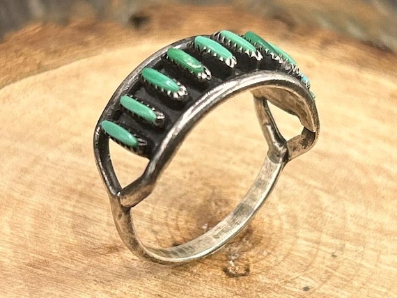Native American Zuni Needlepoint Ring Turquoise Sterling Silver Size 5.5 Southwest Vintage