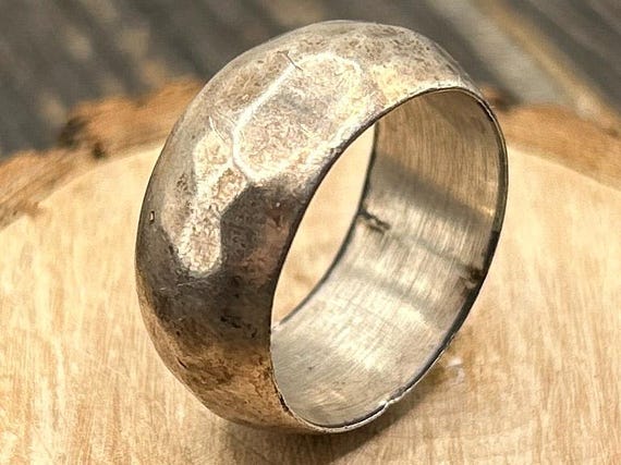 Vintage Taxco Sterling Silver Hammered Ring Size 9.25 - Authentic Mexican Silver Wide Band Statement Jewelry
