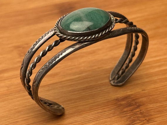 Early Vintage Native American Navajo Cerrillos Turquoise Sterling Silver Bracelet with Hallmark