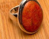 Barse Sterling 925 Silver Oval Red Sponge Coral