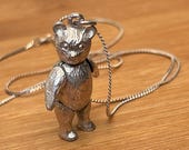Vintage Sterling Silver Articulated Teddy Bear Pendant Necklace Italian Snake Chain