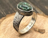 Native American Inspired Tufa Cast Turquoise Sterling Silver Ring, Size 11.5
