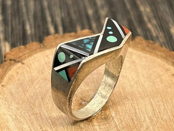 Vintage Native American Galaxy Inlay Sterling Silver Ring