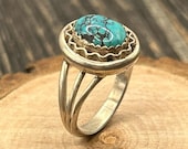 Native American Turquoise Sterling Silver Ring, Size 6.75, Signed JAQU