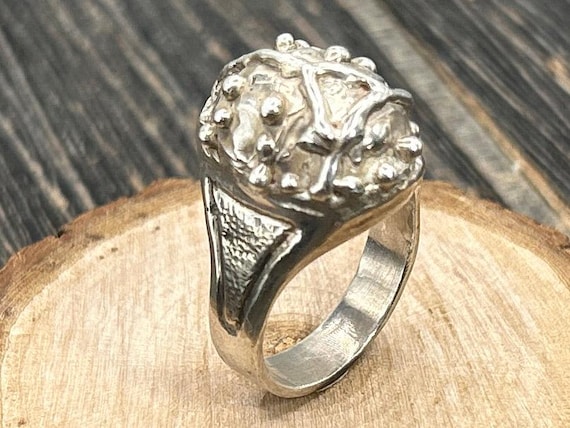 Vintage Sterling Silver Cicada Beetle Ring, Brutalist Abstract Insect Statement Band
