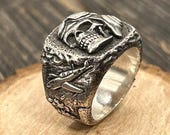 Clocks + Colours Sterling Silver Ring Size 9 Heavy 30g Skull Aviator Goggles WWII Plane Biker