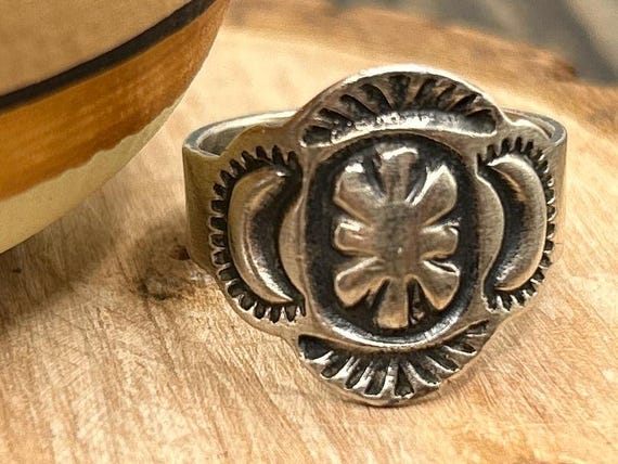 Navajo Jan Mariano Sterling Silver Sun & Moon Ring, Size 6.25, Vintage Style