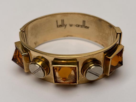 Kelly Wearstler Chunky Statement Bangle Bracelet, Gold-Tone Metal, Amber Color Stones, 6 1/4" Length