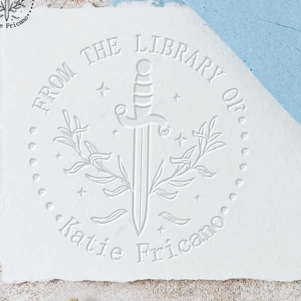Sword Book embosser custom with your name , Sword  library embossing, personalized library stamps, Books Library Embosser ,book lover gift