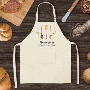 Personalized Linen Kitchen Apron, Custom Cooking Apron with Pocket， Personalized Apron, Customized Birthday Gift