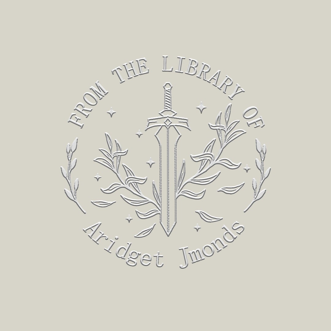 Book Embossing Custom With Your Name, Cat With Book Library Embossing