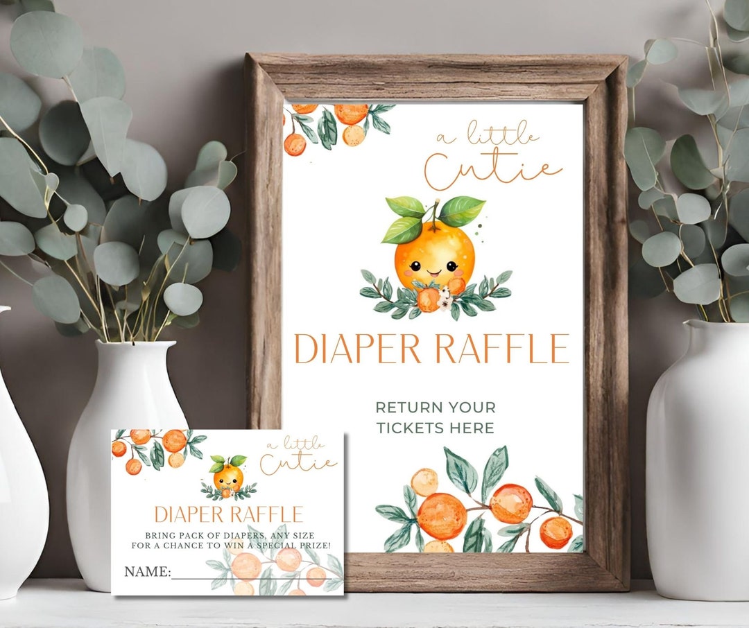 Diaper Raffle Ticket Little Cutie Baby Shower Clementine Gender Reveal ...