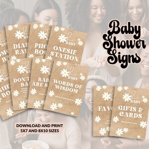 Daisy Oh Baby Baby Shower Signs Groovy Vintage Flower Power Spring Summer Yellow Daisy Floral Editable Craft Paper Printable CSP300