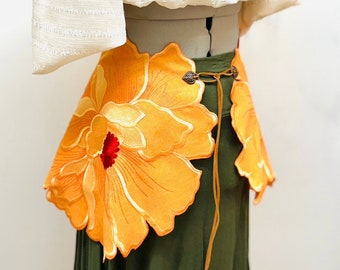 Embroidered Spring,Large flower Fairy skirt , Spring Fae floral wrap , elven cape, renaissance cape ,Elven Renaissance, floral fairy