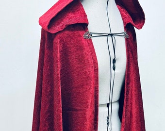 Cape d'épaule festival Renaissance en velours rouge avec capuche complète, steampunk, cape de GN, cape cosplay, cape païenne, cape de vampire