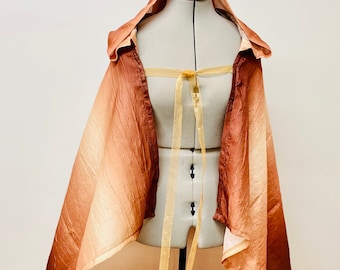 Ombre, gold, brown High-low, Lightweight Cape w/ full hood,LARP cape,Medieval Renaissance, Republic jedi cosplay Cloak, Pagan Fairy Capelet