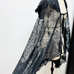 Black Lace, Gothic, Spiderweb cloak, Gothic Wedding cloak, gothic lingerie cape, Lydia Deetz,Witch cape,Beetle Juice, Morticia Adams