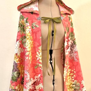 Gorgeous high-low, Pink, Wisteria Floral cloak, Garden cape , Fairy, Renaissance Cape w/ hood, cape , Renaissance cloak, Cottage core,