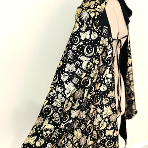 Black and gold Gothic, Cosmic cloak, Halloween cloak, gothic tarot cape, stars and Moon cloak,Witch cape,Celestial Dream  cloak